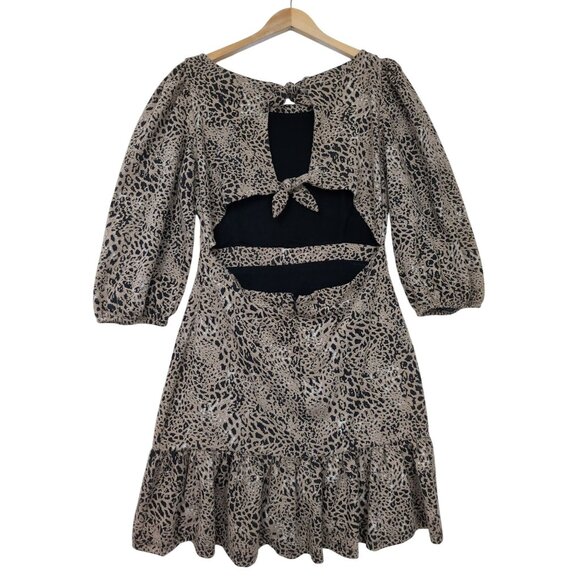 Anthropologie Maeve Mini Dress Women 12 Leopard Print Back Bow Cut Out Western - Picture 4 of 12